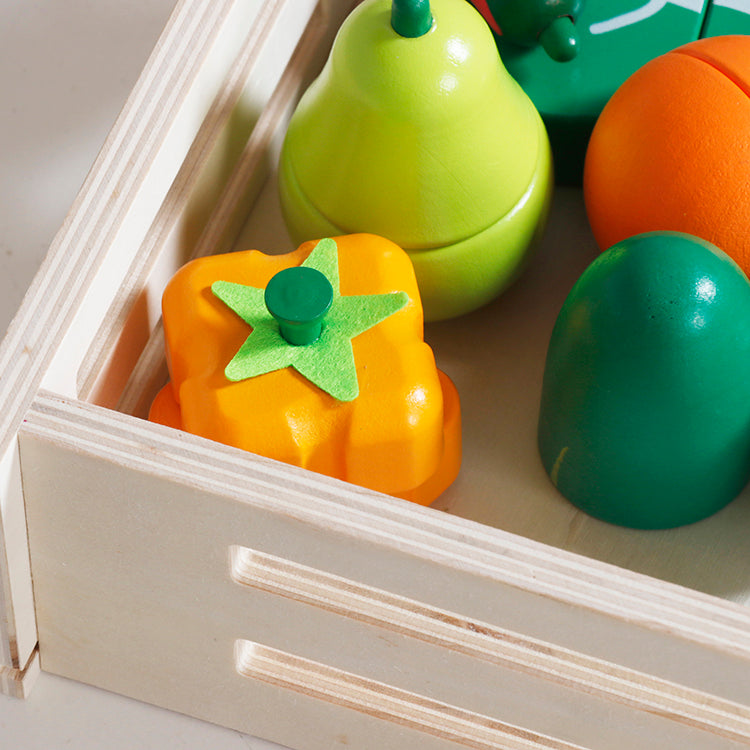 Wholesale Kids Wooden Cutting Fruit & Vegetable Playset, Pretend Play Food Toy, OEM Available