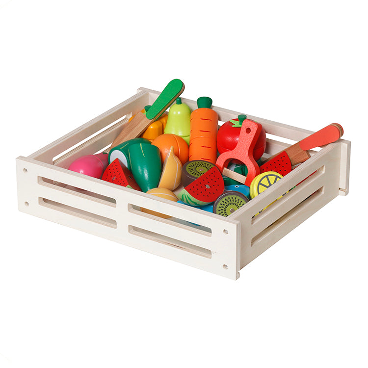 Wholesale Kids Wooden Cutting Fruit & Vegetable Playset, Pretend Play Food Toy, OEM Available