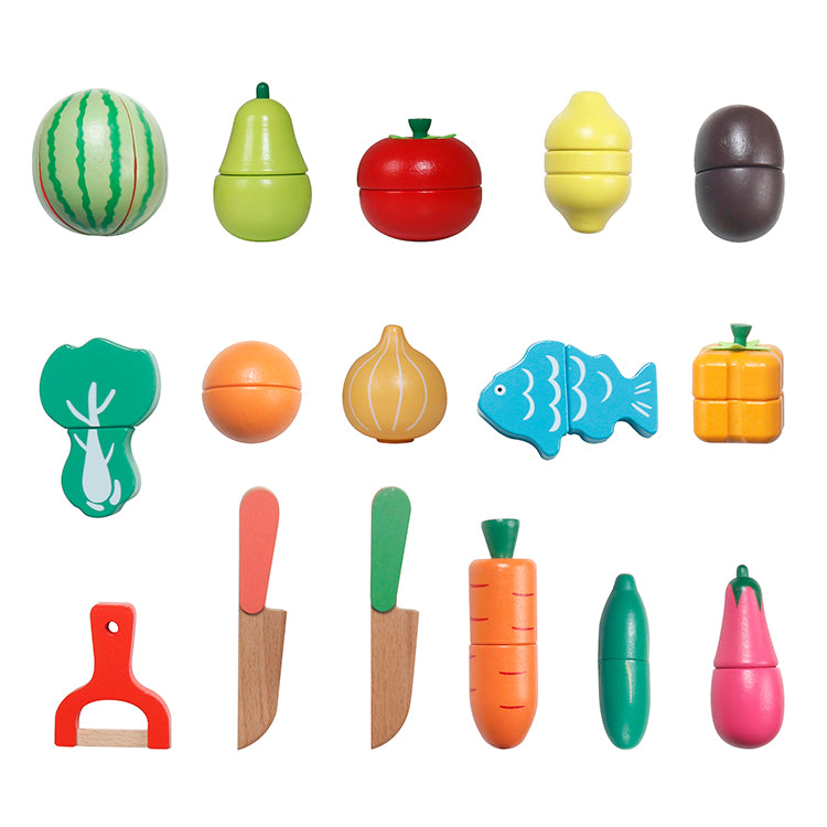 Wholesale Kids Wooden Cutting Fruit & Vegetable Playset, Pretend Play Food Toy, OEM Available