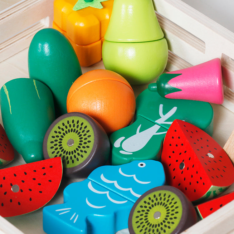 Wholesale Kids Wooden Cutting Fruit & Vegetable Playset, Pretend Play Food Toy, OEM Available