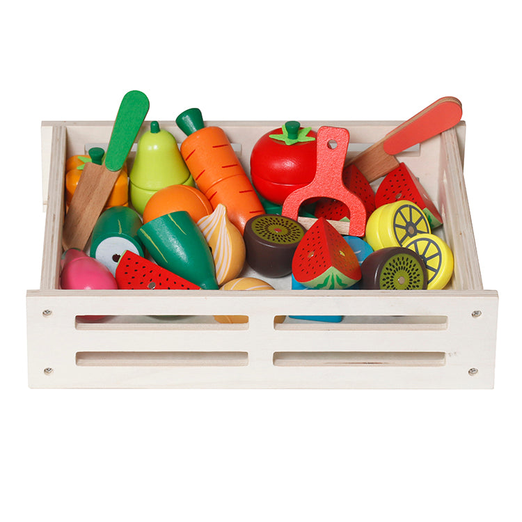 Wholesale Kids Wooden Cutting Fruit & Vegetable Playset, Pretend Play Food Toy, OEM Available