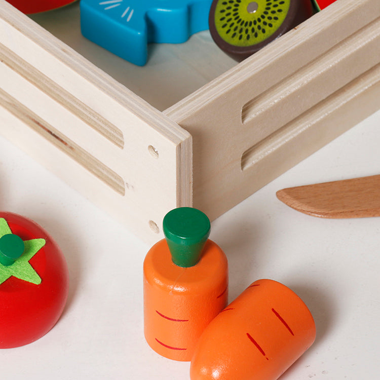 Wholesale Kids Wooden Cutting Fruit & Vegetable Playset, Pretend Play Food Toy, OEM Available
