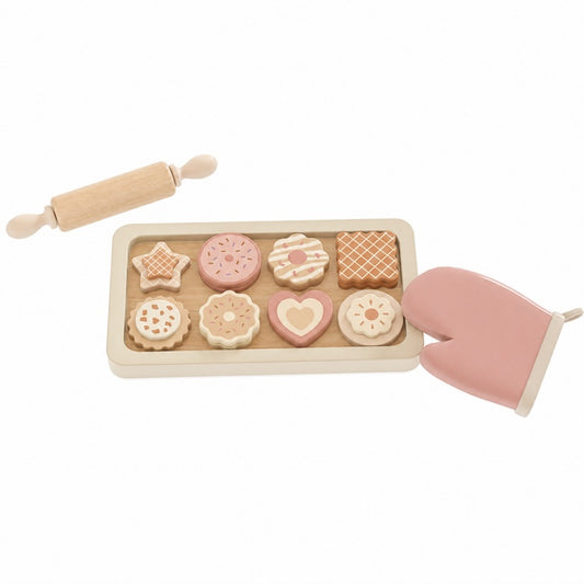 Wooden Cookie Baking Set for Kids – Pretend Bakery Playset with Tray & Rolling Pin
