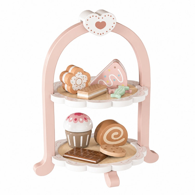 Pink 2-Tier Wooden Dessert Stand Playset