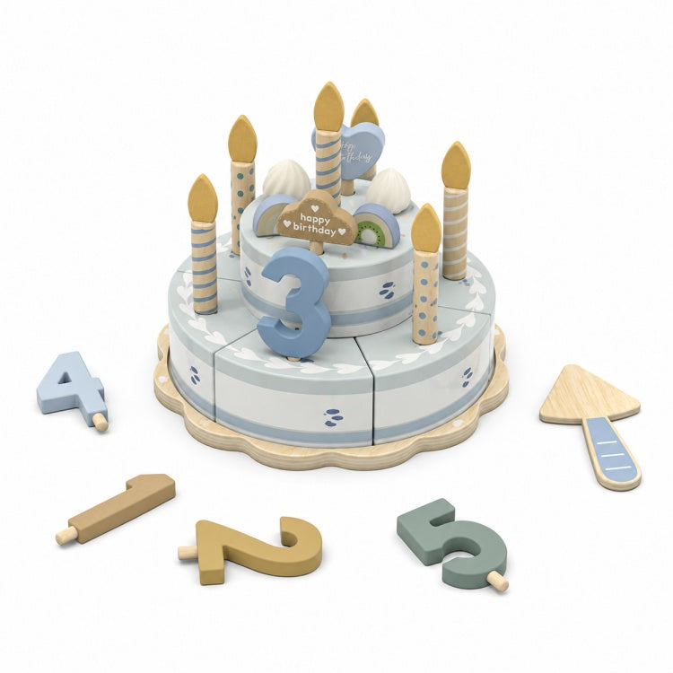 2-Tier Neutral Blue Wooden Birthday Cake Toy