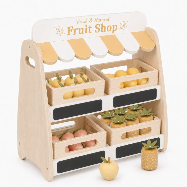 Wooden Fruit Shop Stand for Kids – Pretend Play Market & Grocery Store Toy