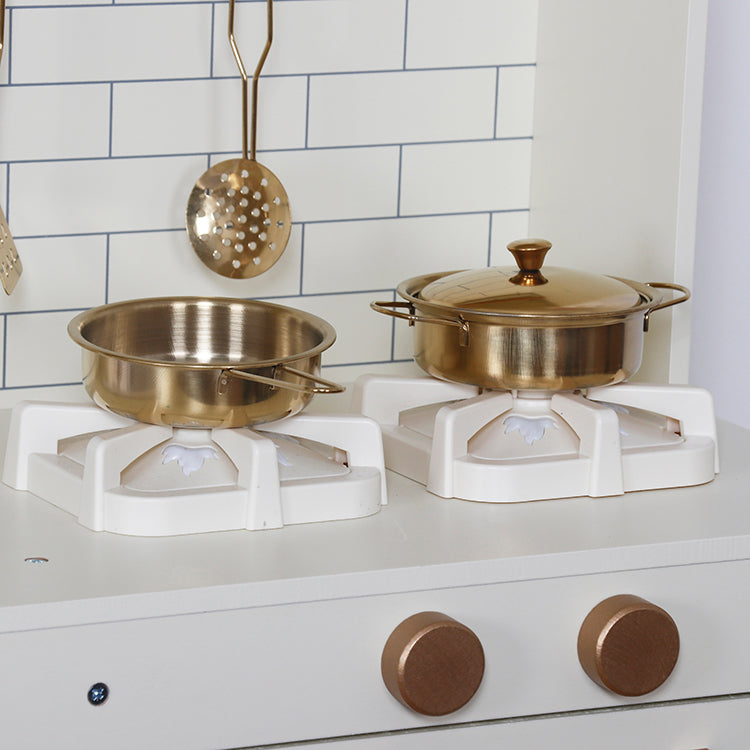 Custom Montessori Vintage Wooden Play Kitchen with Rattan & Gold Accents