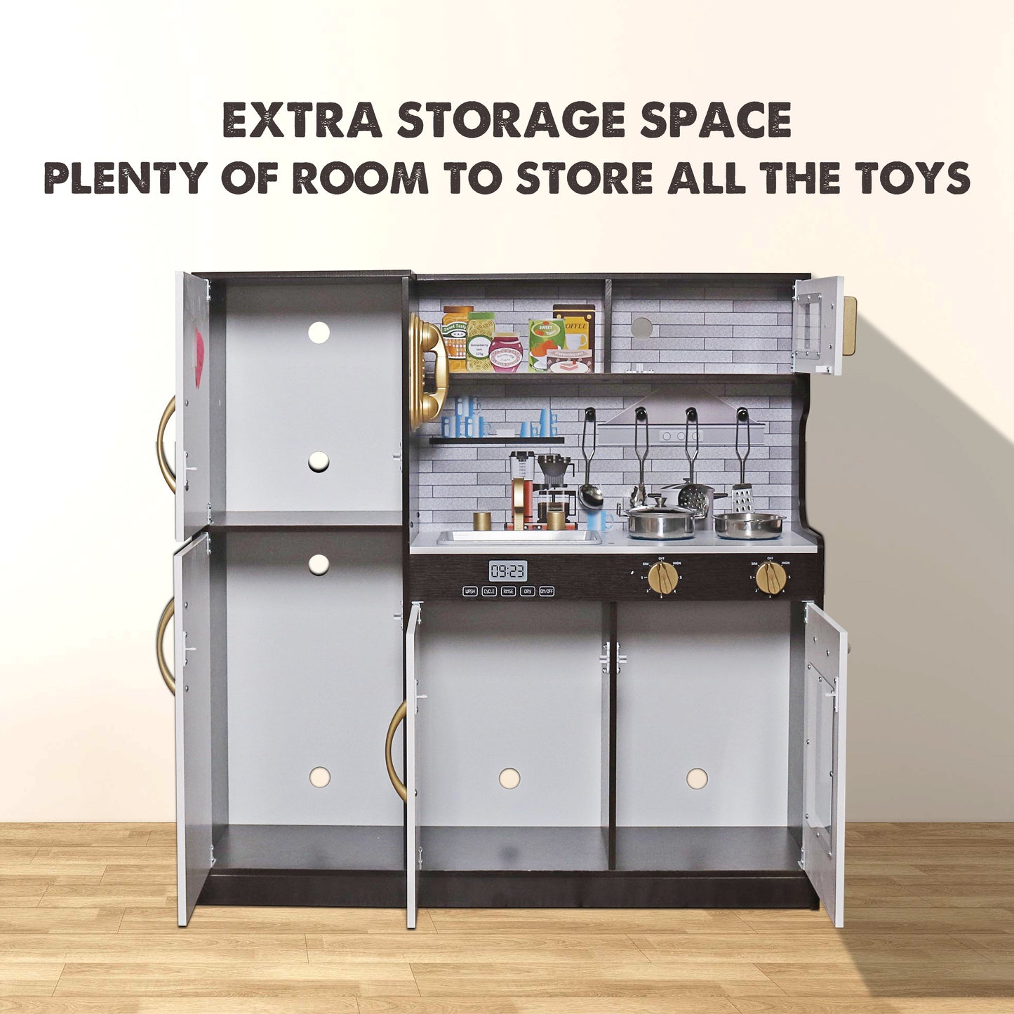 OEM Wooden Kids Play Kitchen Set – Modern Kitchen Toy with LED Lights
