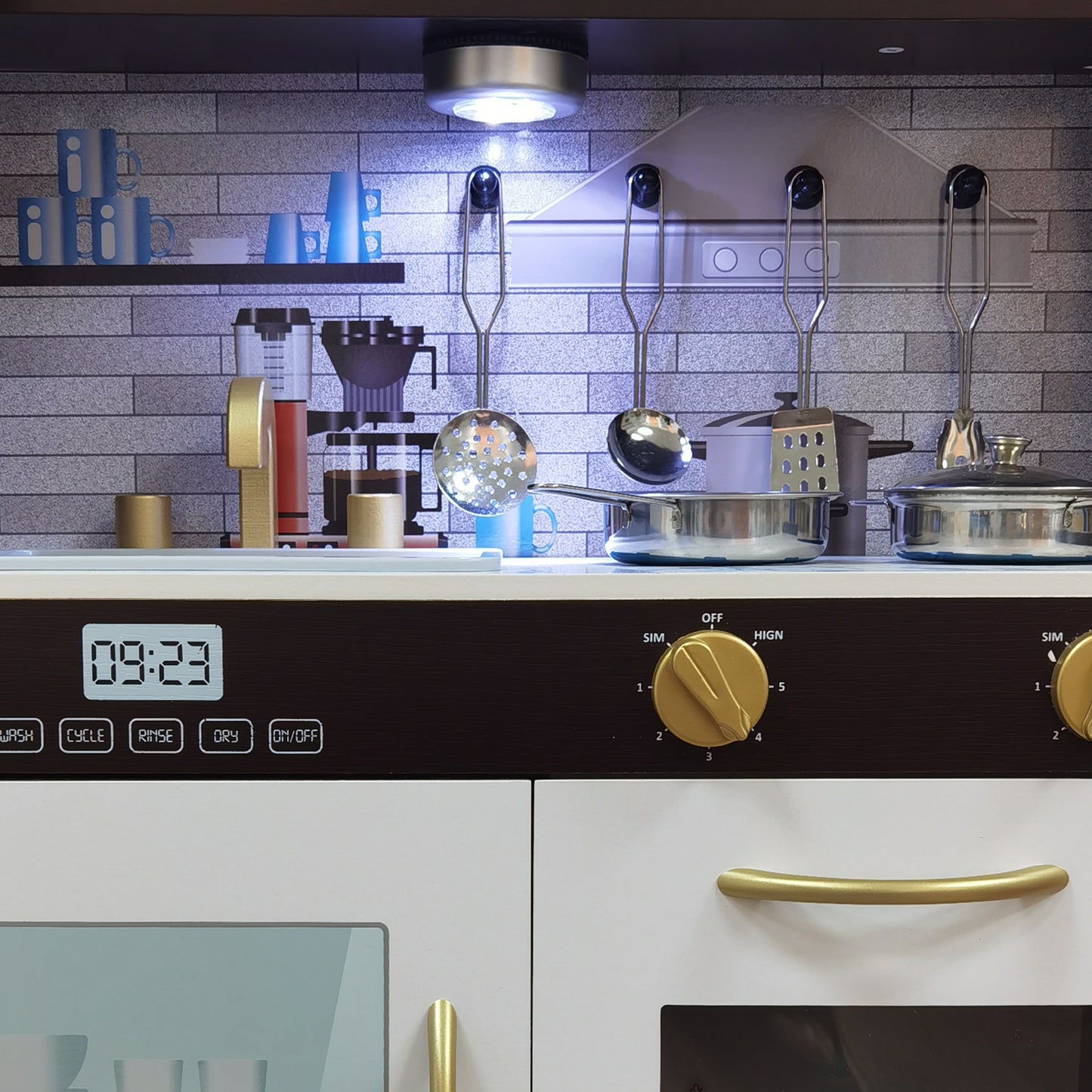 OEM Wooden Kids Play Kitchen Set – Modern Kitchen Toy with LED Lights