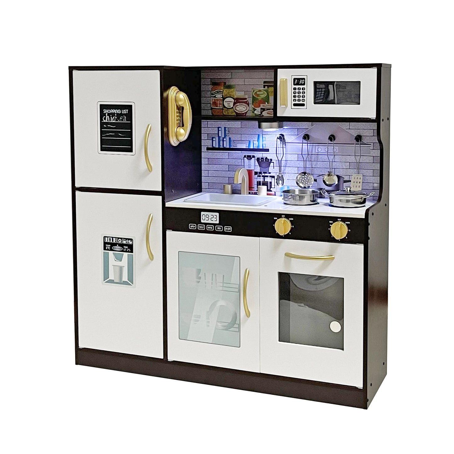 OEM Wooden Kids Play Kitchen Set – Modern Kitchen Toy with LED Lights