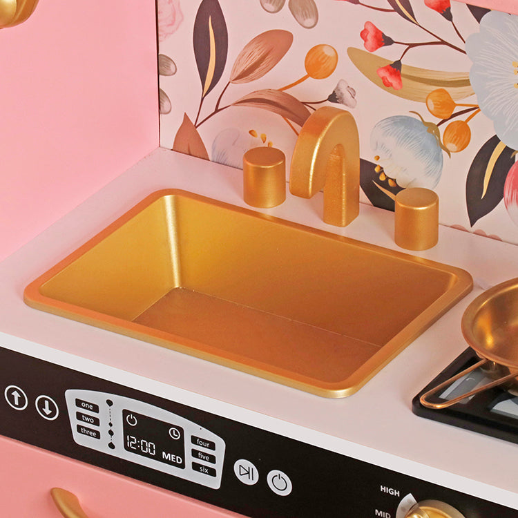 Wholesale Kids Pink Floral Wooden Play Kitchen, OEM Available