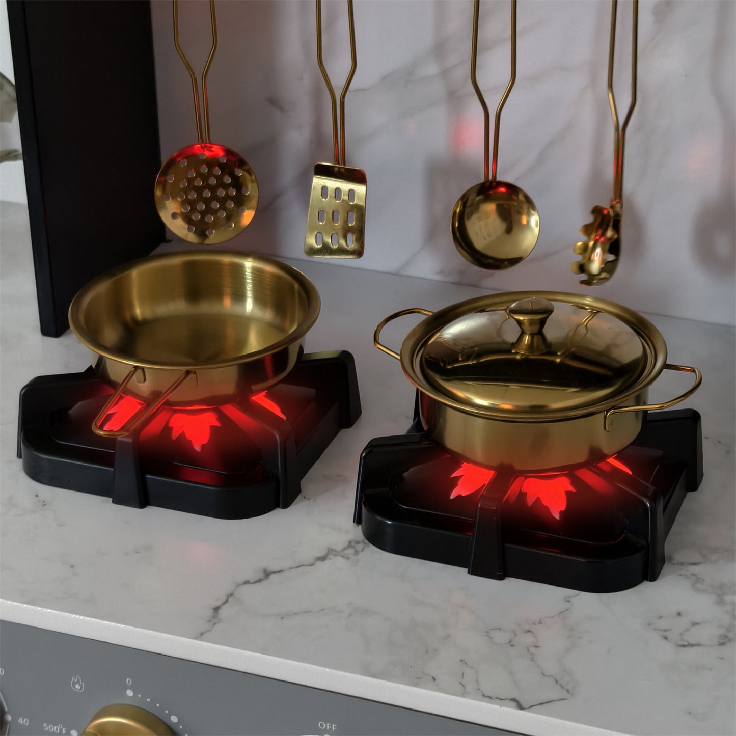 Custom Wooden Play Kitchen – Premium Black Gold Kids Kitchen Toy