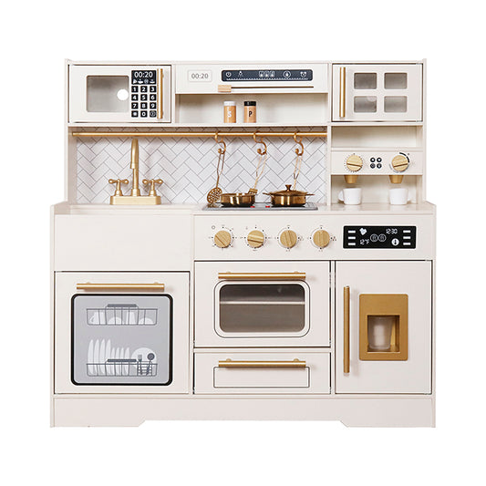 Wholesale Kids Cream & Gold Wooden Play Kitchen, OEM Available
