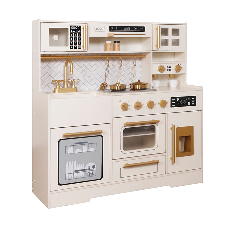 Wholesale Kids Cream & Gold Wooden Play Kitchen, OEM Available