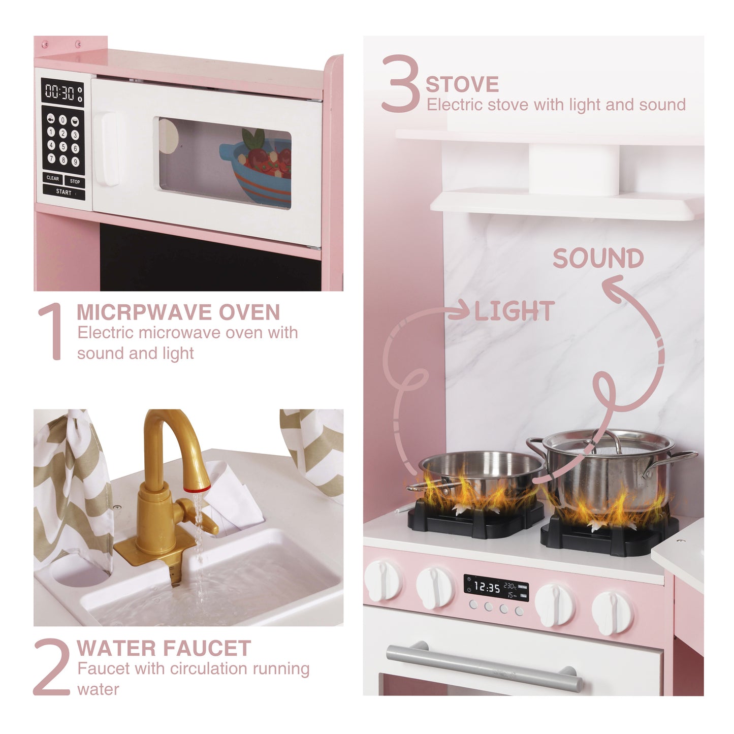 Pink Corner Kids Kitchen Toy OEM Supplier with with Running Water, Light&Sounds