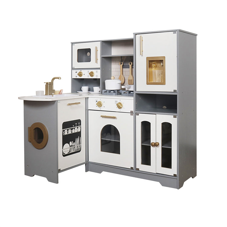 Montessori Modern Gray Wooden Toy Kitchen
