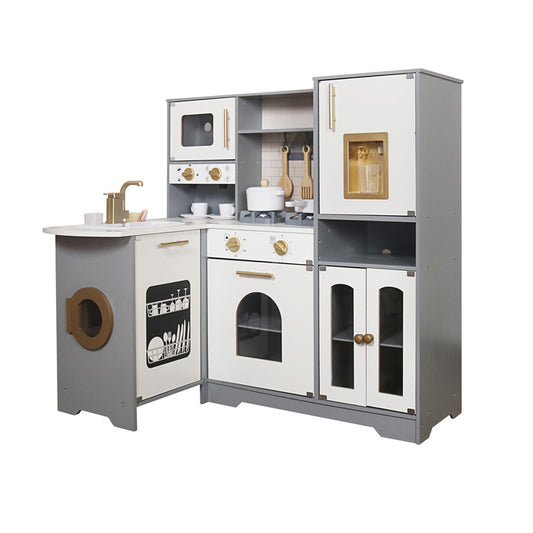 Montessori Modern Gray Wooden Toy Kitchen