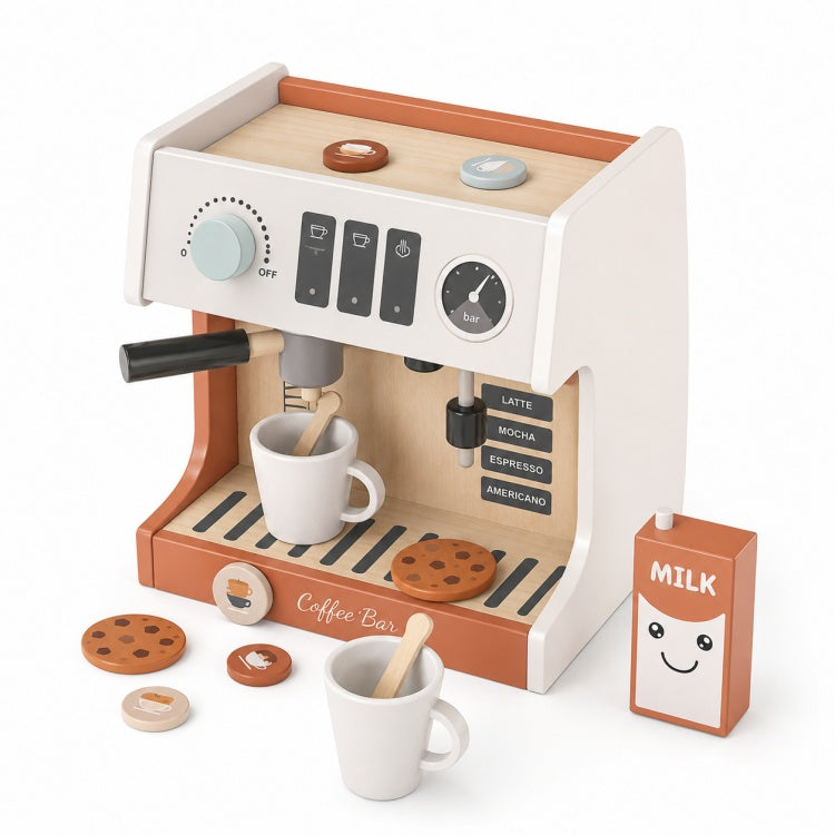 Neutral Grey Pretend Play Wooden Espresso Coffee Machine Toy