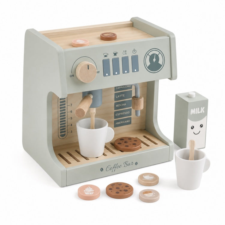 Neutral Grey Pretend Play Wooden Espresso Coffee Machine Toy