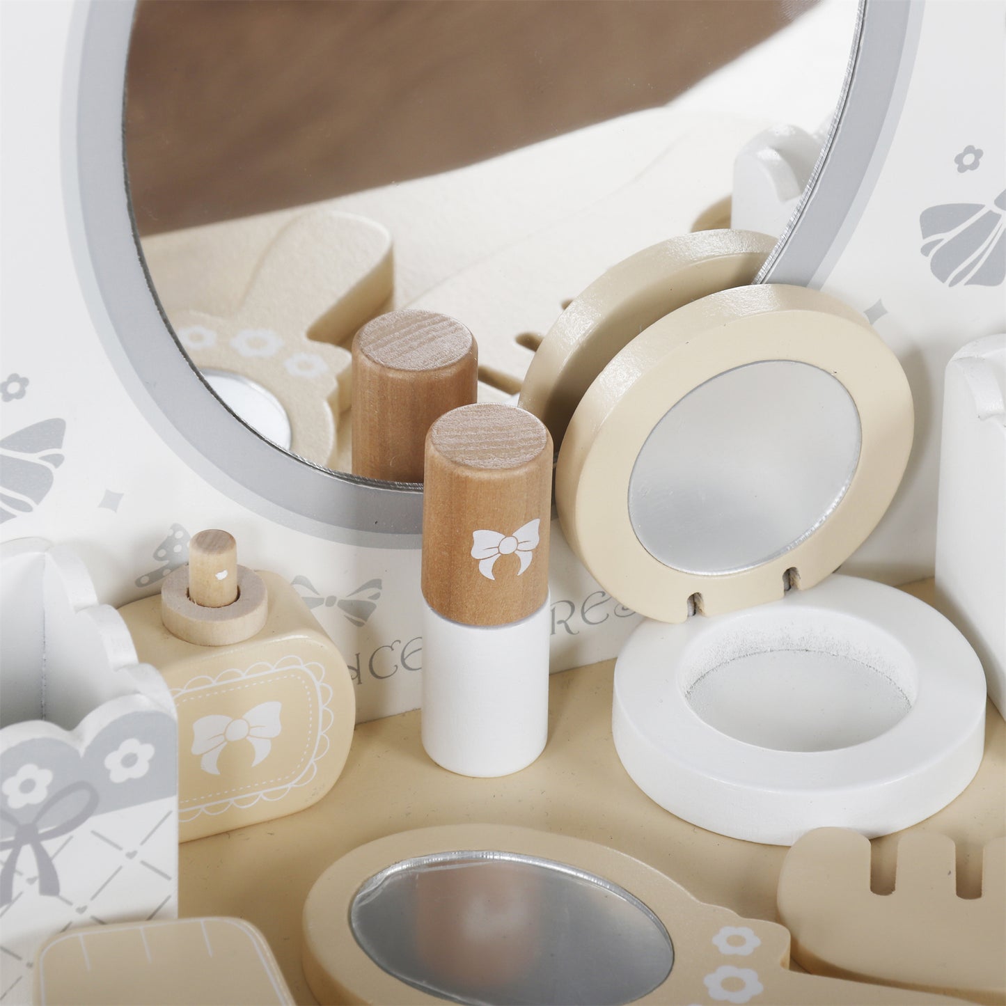 Custom Wooden Kids Dressing Table Manufacturer – Cream White Vanity Set Toy