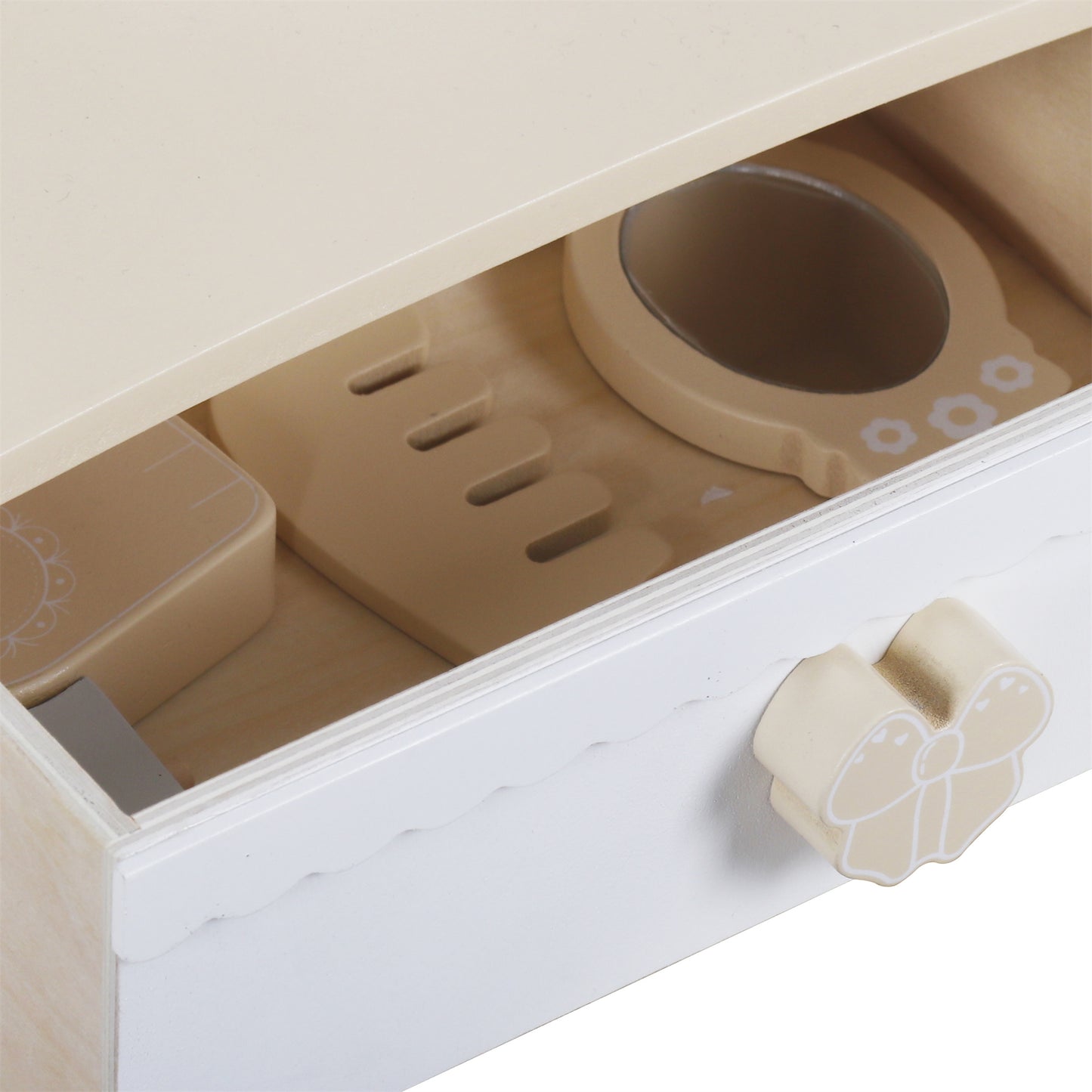 Custom Wooden Kids Dressing Table Manufacturer – Cream White Vanity Set Toy