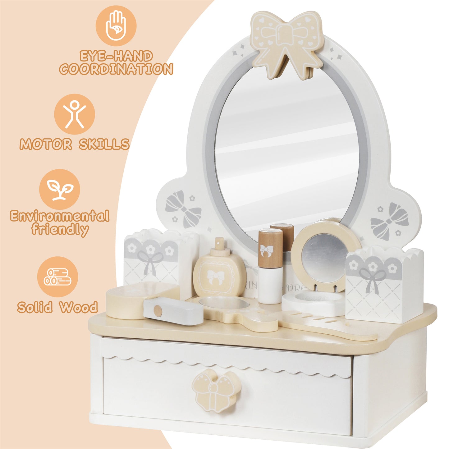 Custom Wooden Kids Dressing Table Manufacturer – Cream White Vanity Set Toy