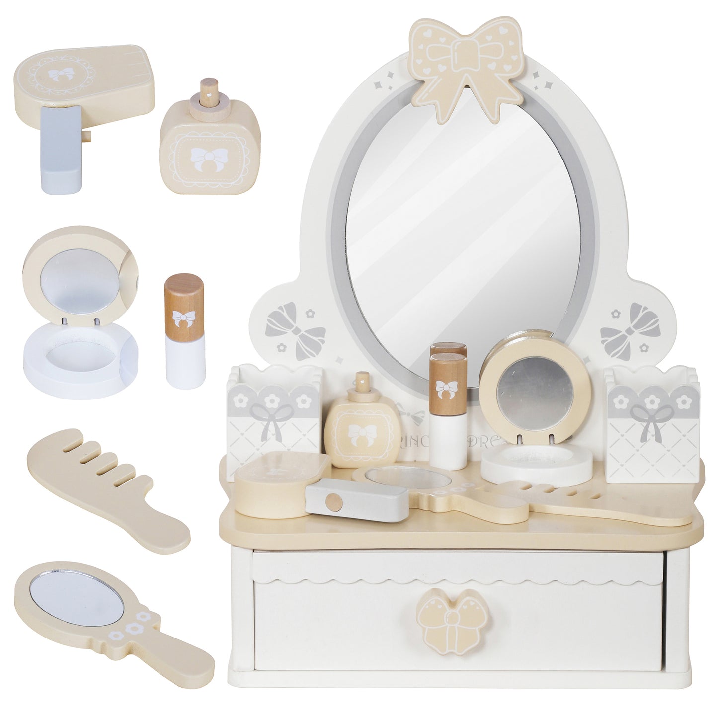 Custom Wooden Kids Dressing Table Manufacturer – Cream White Vanity Set Toy