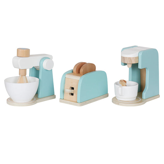 3-in-1 Wooden Kitchen Appliance Playset with Pretend Play Toy Food Accessories