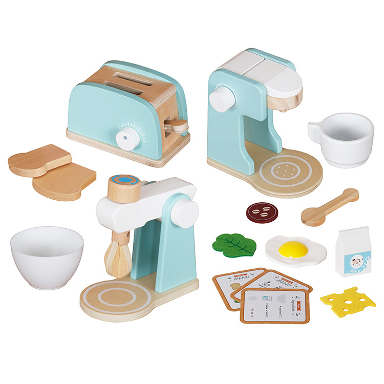 3-in-1 Wooden Kitchen Appliance Playset with Pretend Play Toy Food Accessories