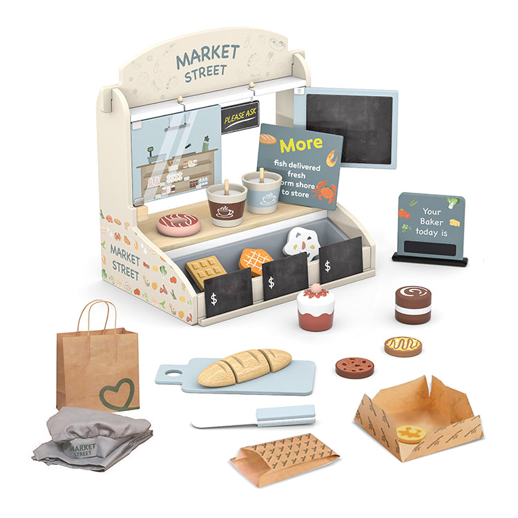 Wholesale Kids Wooden Bakery Market Stand Playset, OEM Available