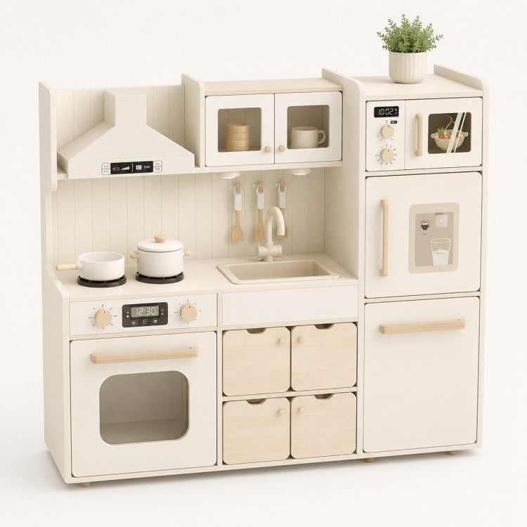 Large Wooden Play Kitchen for Kids – Pretend Cooking Kitchen Set with Fridge & Oven