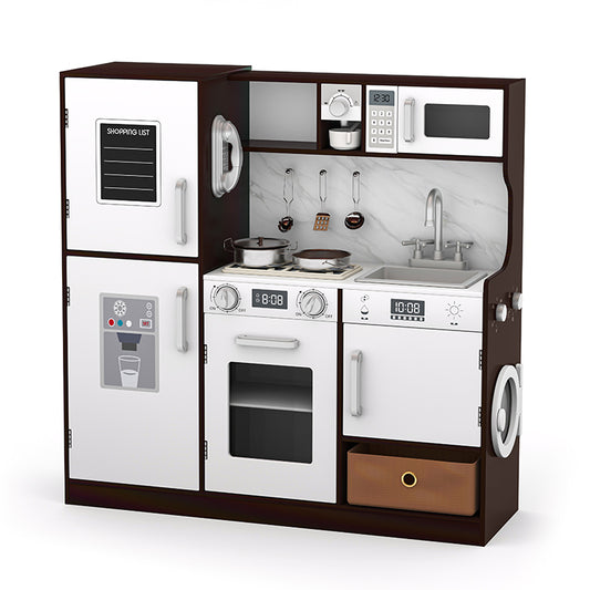 Wholesale Kids Dark Wood & White Wooden Play Kitchen, OEM Available