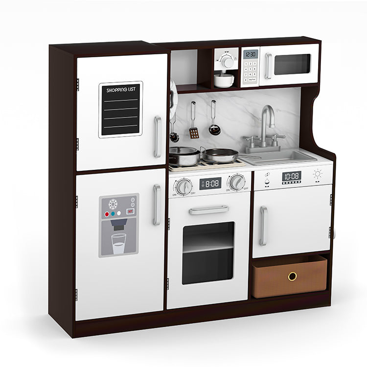 Wholesale Kids Dark Wood & White Wooden Play Kitchen, OEM Available