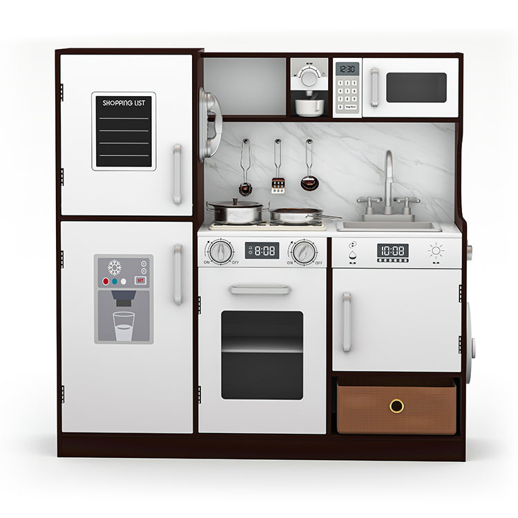 Wholesale Kids Dark Wood & White Wooden Play Kitchen, OEM Available