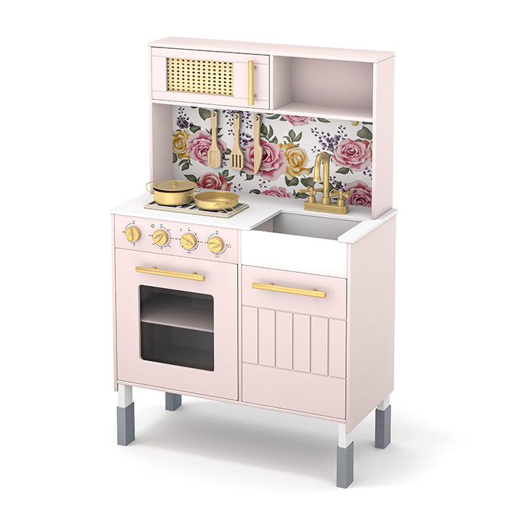 Wholesale Kids Pink Floral Wooden Play Kitchen, OEM Available