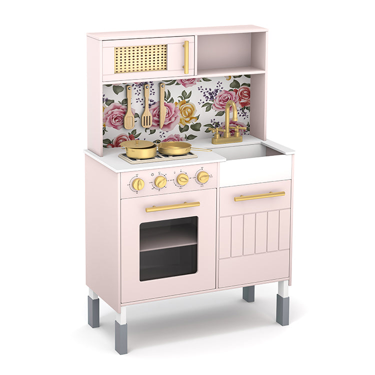 Wholesale Kids Pink Floral Wooden Play Kitchen, OEM Available