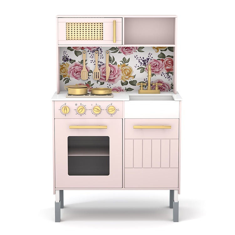 Wholesale Kids Pink Floral Wooden Play Kitchen, OEM Available