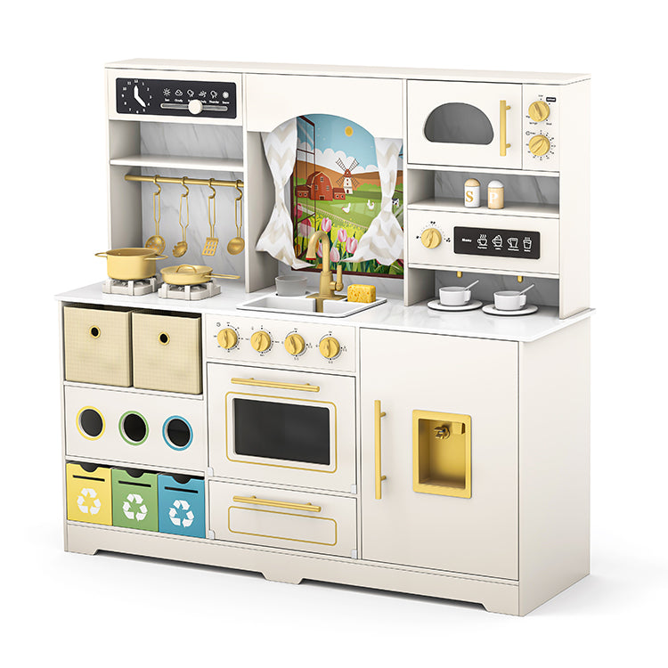Wholesale Kids Beige & Gold Wooden Play Kitchen, OEM Available