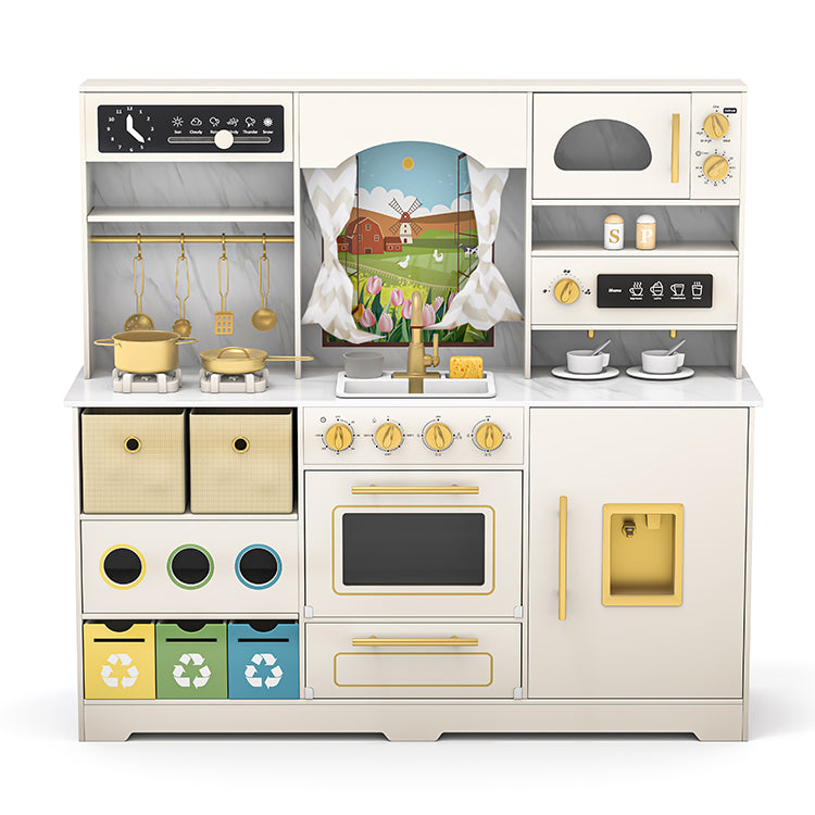 Wholesale Kids Beige & Gold Wooden Play Kitchen, OEM Available