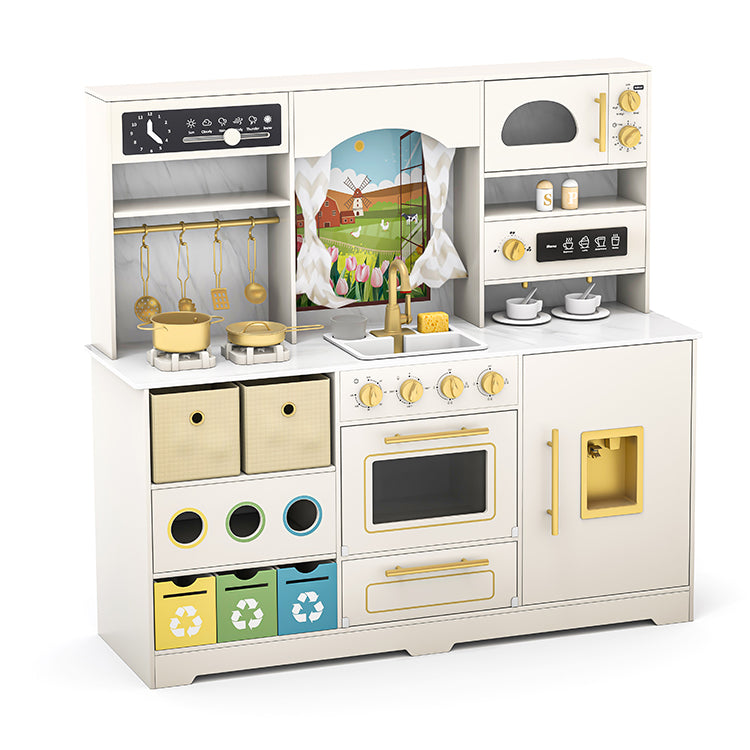 Wholesale Kids Beige & Gold Wooden Play Kitchen, OEM Available