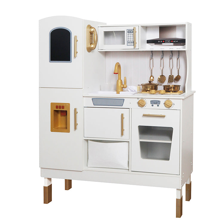 Wholesale Kids Wooden Pretend Play Kitchen Set, Luxury White & Gold Toy Kitchen, OEM Available