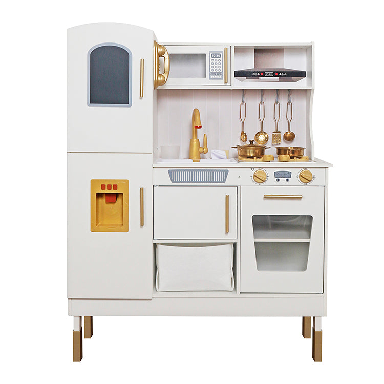 Wholesale Kids Wooden Pretend Play Kitchen Set, Luxury White & Gold Toy Kitchen, OEM Available