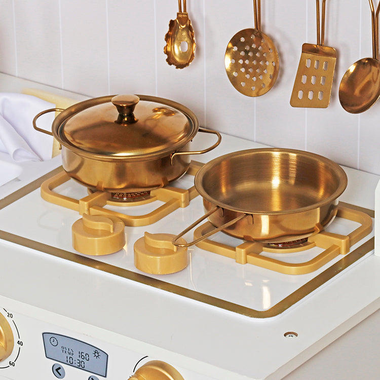 Wholesale Kids Wooden Pretend Play Kitchen Set, Luxury White & Gold Toy Kitchen, OEM Available
