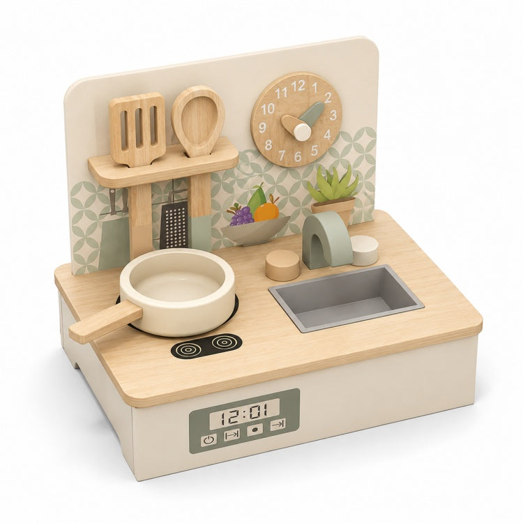 Wooden Play Kitchen for Toddlers – Compact Pretend Cooking Set with Sink & Stove