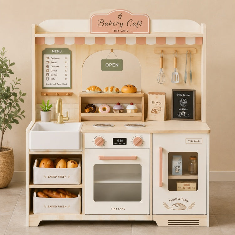 Wooden Bakery Café Play Kitchen for Kids – Pretend Baking & Coffee Shop Set