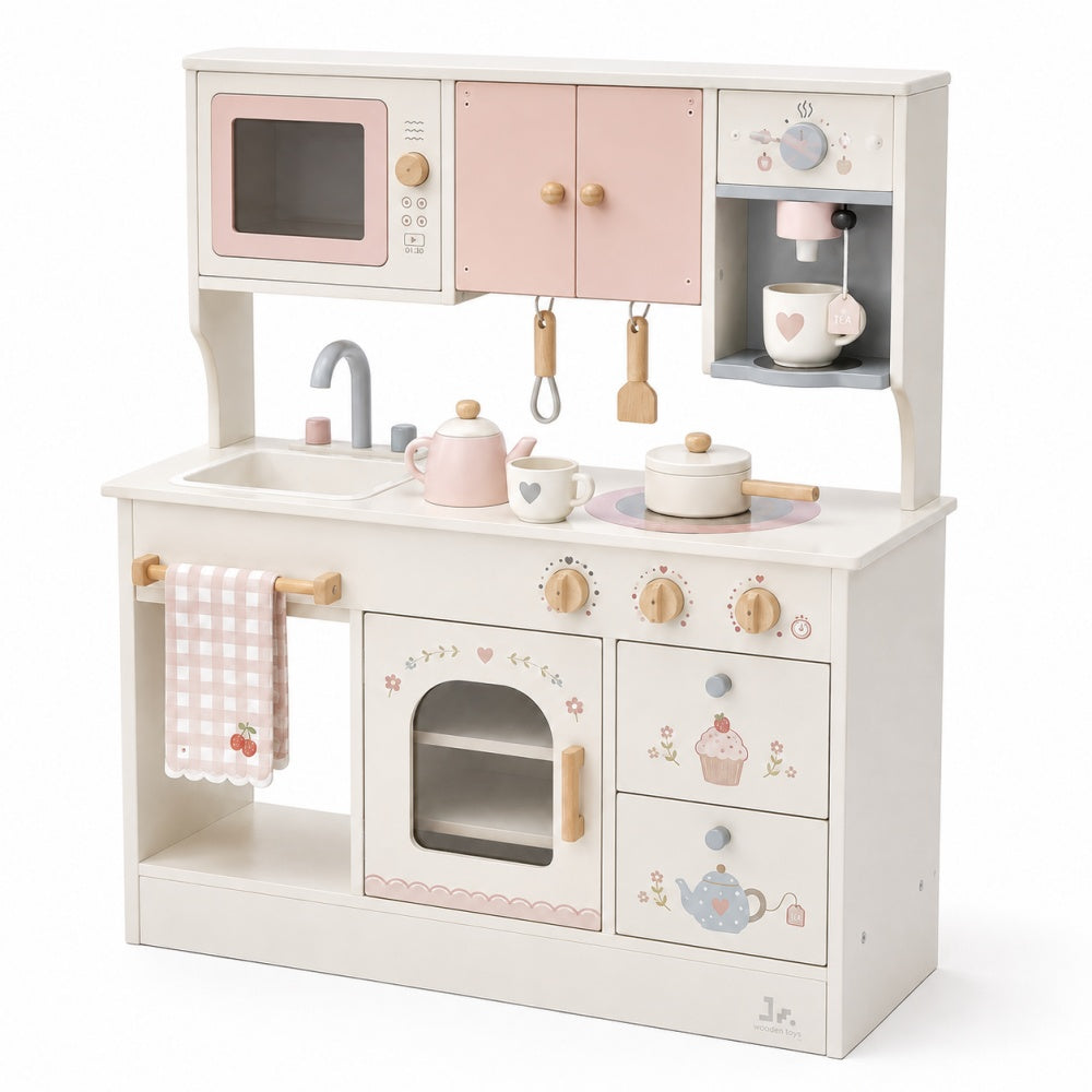 Pink & Cream Wooden Play Kitchen Set with Drink Station