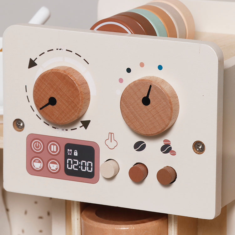 Wooden Coffee Shop for Kids - Realistic Espresso Machine Toy with Play Food, Cups & Menu,