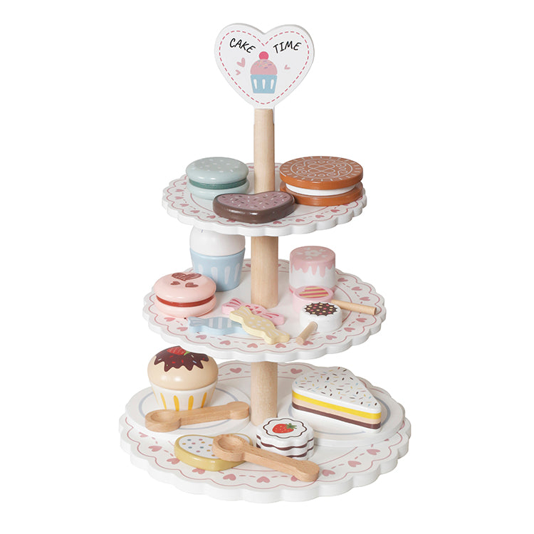 Wholesale Kids Wooden 3-Tier Cake Stand Playset, Pretend Play Dessert Toy, OEM Available