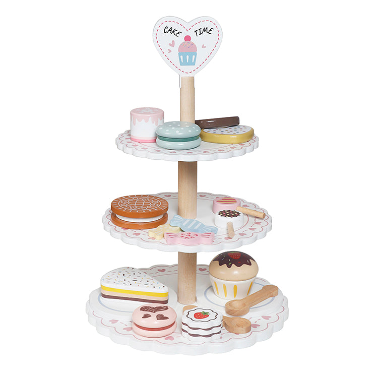 Wholesale Kids Wooden 3-Tier Cake Stand Playset, Pretend Play Dessert Toy, OEM Available