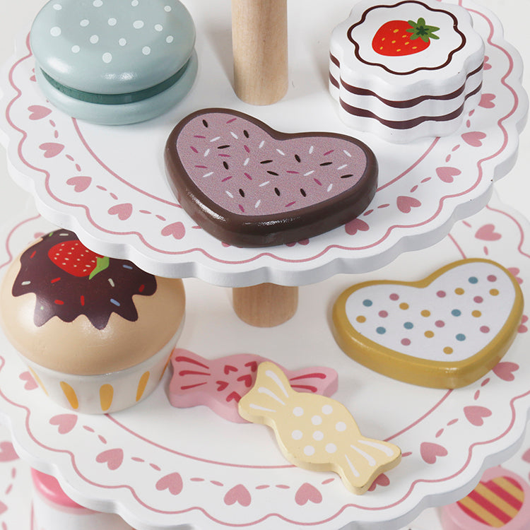 Wholesale Kids Wooden 3-Tier Cake Stand Playset, Pretend Play Dessert Toy, OEM Available